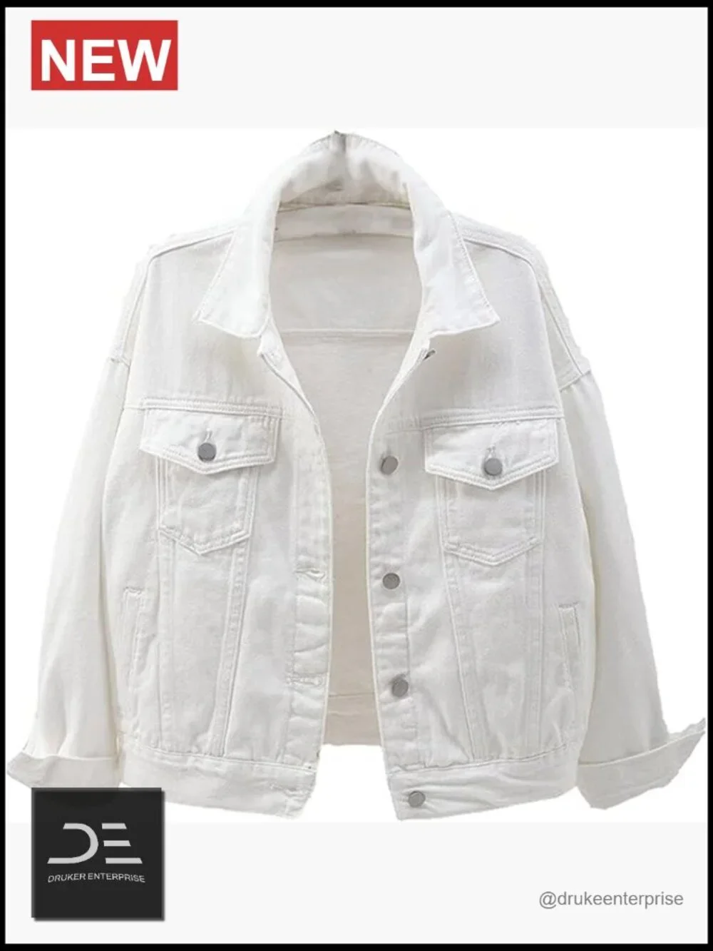 Denim Cotton Button Down Lapel Long Sleeve Loose Jacket Coat with Pockets